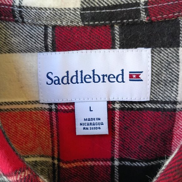 Saddlebred plaid flannel shirt size L classic fit black red cotton pocket NWT - Picture 3 of 9